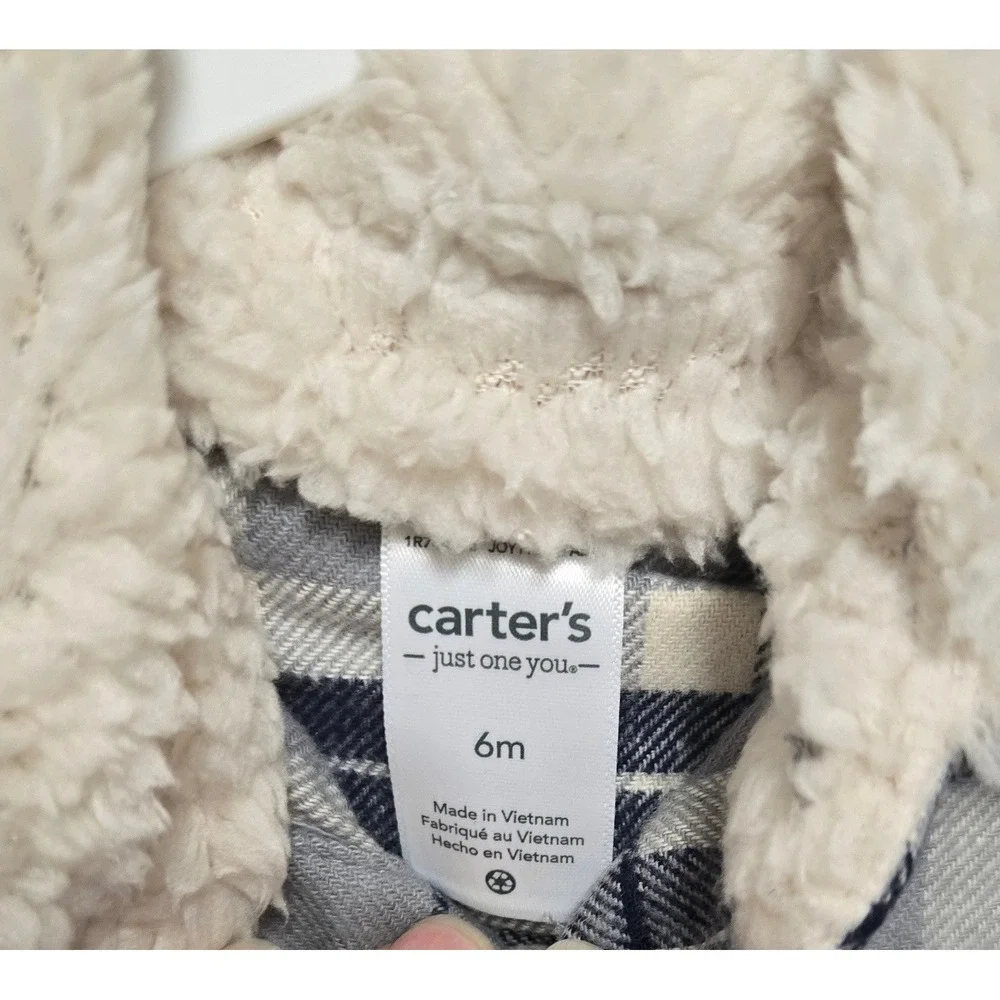 Carters Just One You Baby Boy 3pc Plaid Flannel Sherpa Set 1R740810 Grey Navy 6M